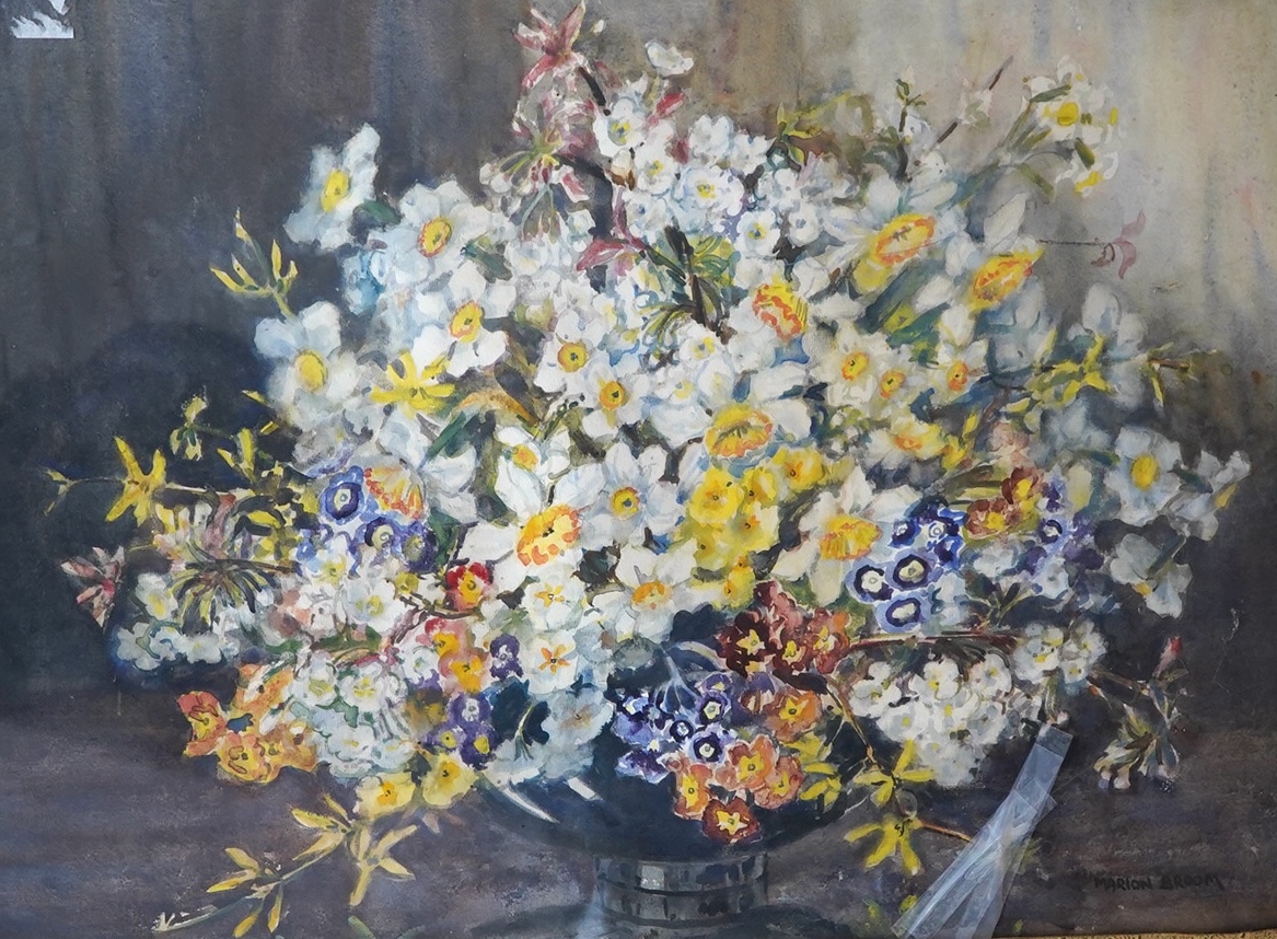 Marion L. Broom (1878-1962), watercolour, Still life of flowers in a bowl, signed, 54 x 73cm. Condition - fair, glass cracked